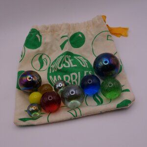 Vintage House of Marbles Glass Marble Collection+Original Canvas Drawstring Bag